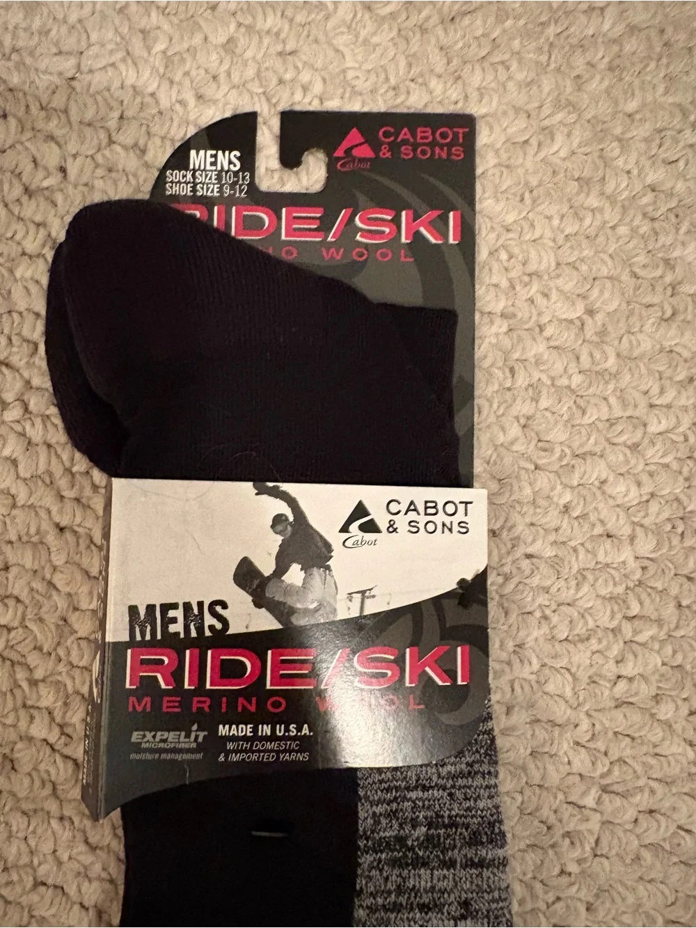 Cabot & Sons nwt $28 Merino Wool Ski & Ride Athletic Socks black size 10-13 Men’